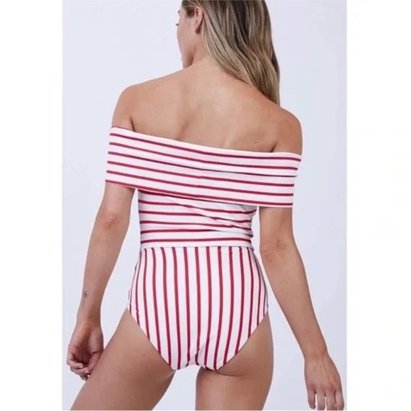 Solid & Striped The Vera Striped Off the Shoulder One Piece Swimsuit SZ M EUC - Picture 3 of 7